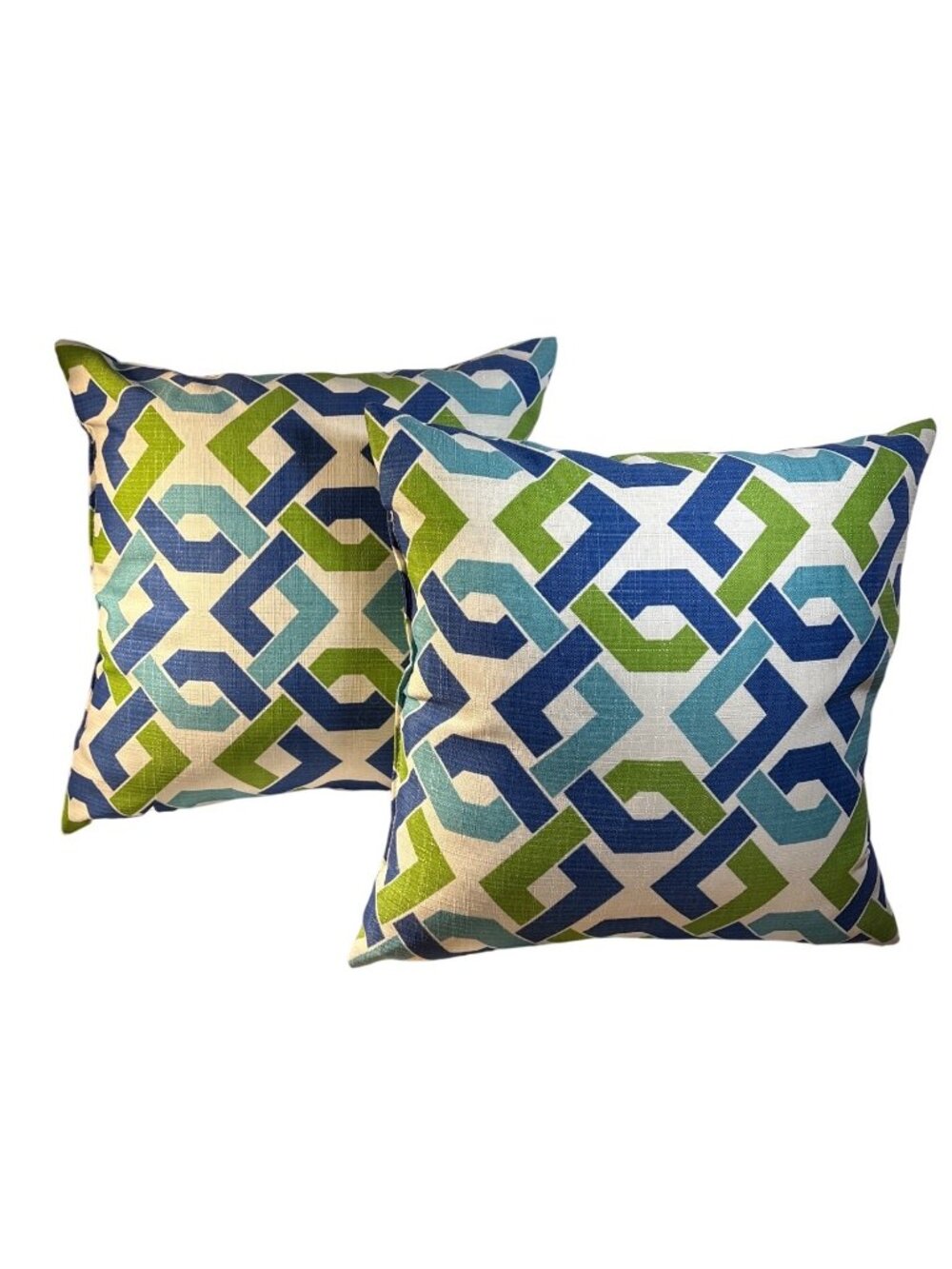 Henryka Throw Pillows Blue & Green geometric Design 14 x 14” Indoor Outdoor